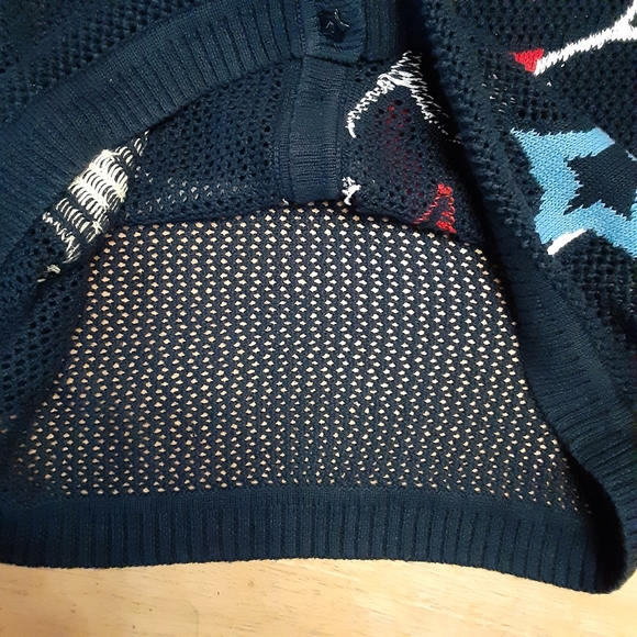 VINTAGE CJ BANKS STAR PATRIOTIC RED/WHITE/BLUE OPEN STITCH BUTTON UP SWEATER 1X - Picture 3 of 9